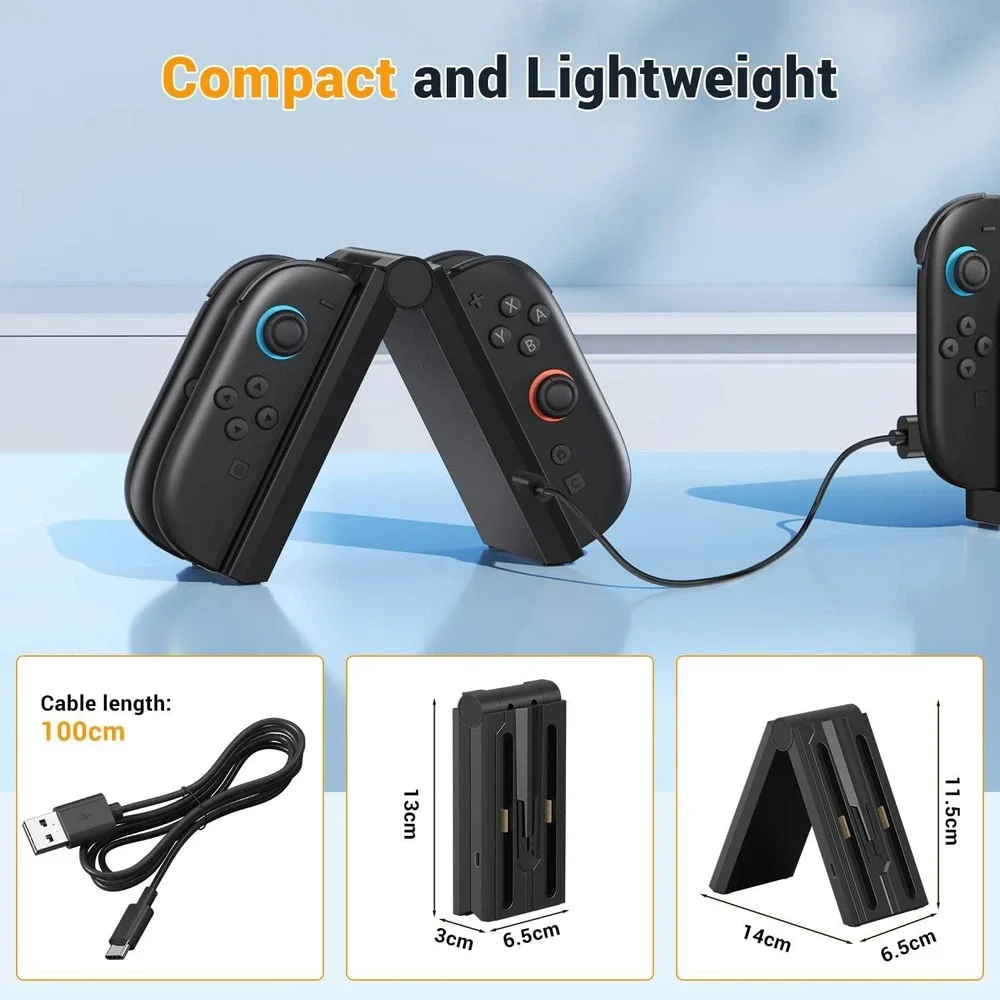 Switch 2 Joy-Con Charging Dock 4-in-1 Foldable Controller Charger Station Black‎